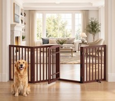 Dog Gate Indoor with Door, 88" W Bamboo Pet Gate, 30 H, Espresso