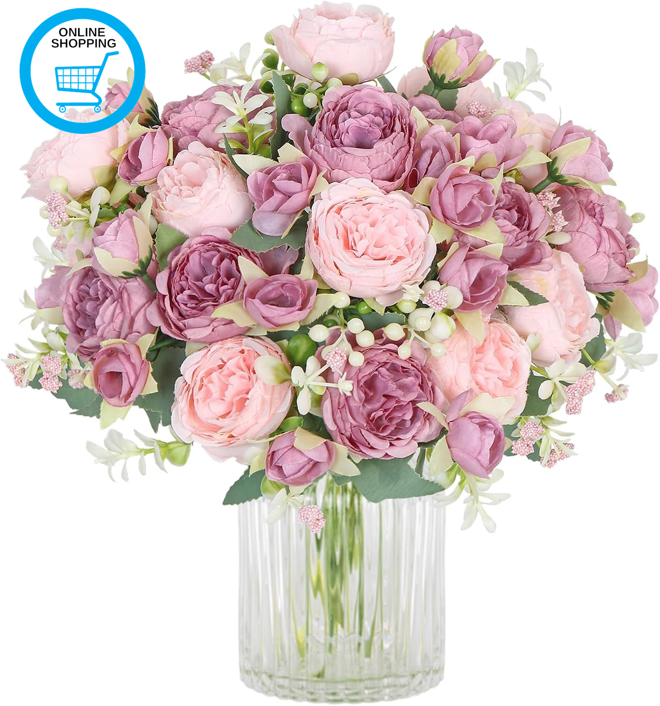Peony Artificial Flowers, Faux Peony Bouquet 2 Bundles Silk Peonies Bouquets Fak