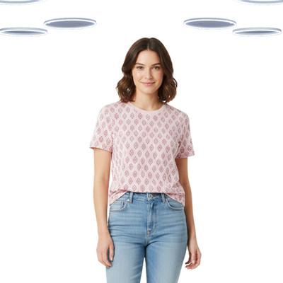 Ex M an S Damen Top - Kurzarm Jersey mit Fliesendruck rosa