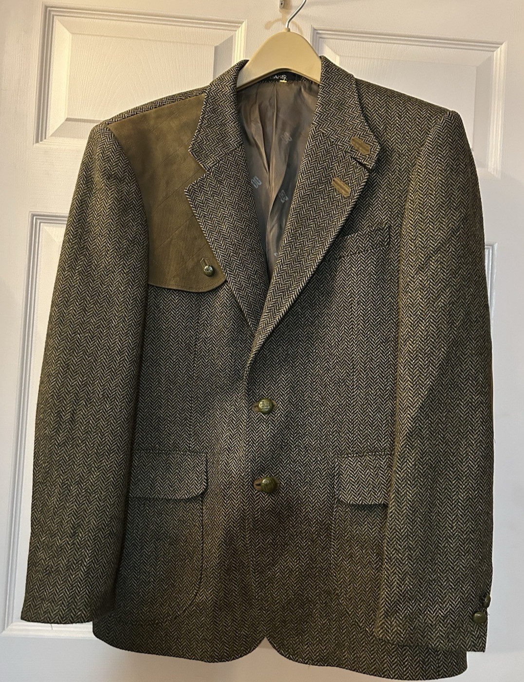 DAKS Brown Wool Herringbone Triple Patch Pocket H… - image 1