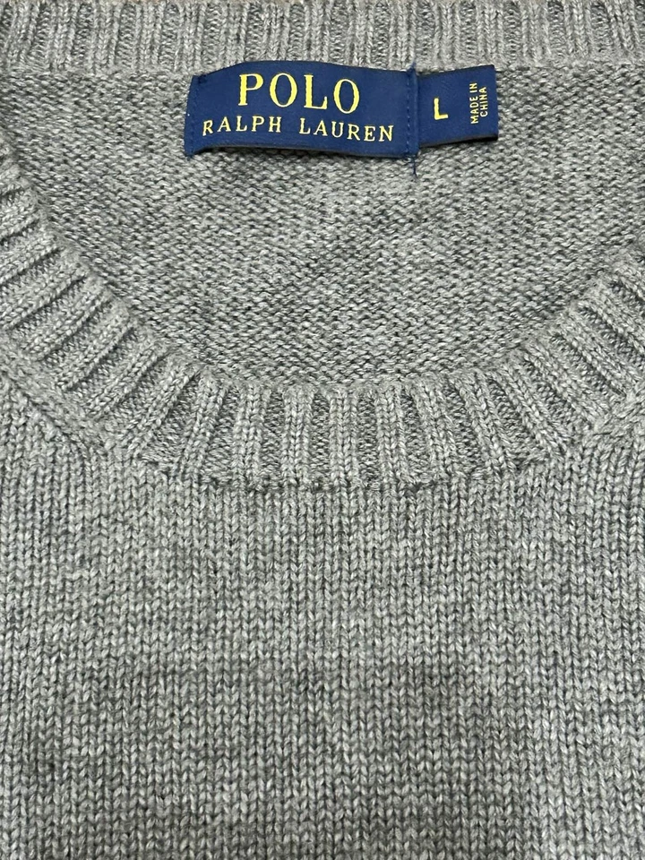 Pulôver de malha Ralph Lauren masculino G cinza algodão gola redonda - Imagem 2 de 4