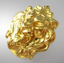 Vtg ANNE KLEIN Shiny Gold tone Chunky Roaring Lion Statement Scarf Clip 107