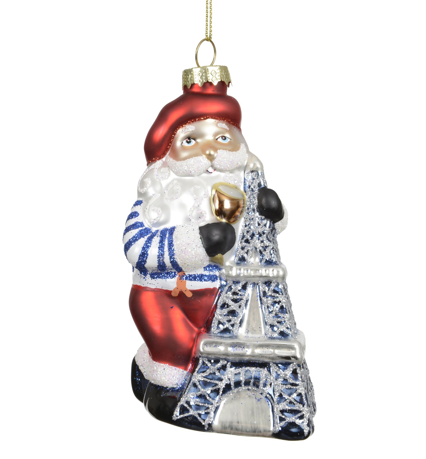 Christmas Tree Decoration Santa Eiffel Tower Bauble Fun Quality Glass Ornament