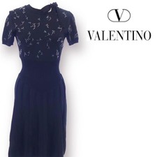 VALENTINO Ribbon Studs Rhinestones Dress Women Size S black Genuine