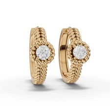 0.48 Ct Round Lab Grown Diamond Rope Huggie Hoop Earrings 18k Yellow Gold