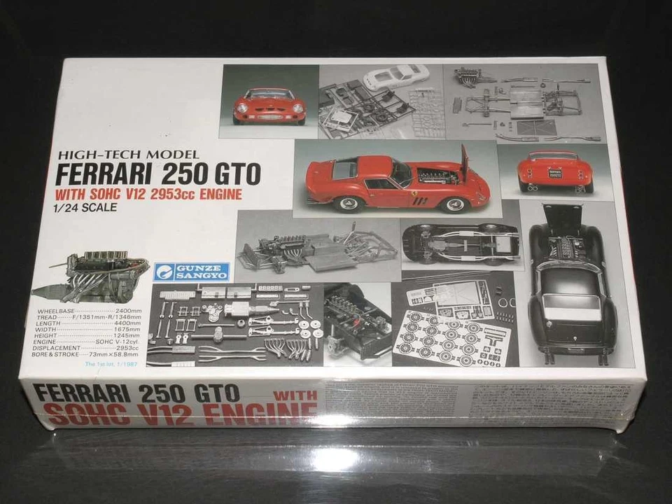 Gunze Sangyo Ferrari 250GTO scala 1/24 model kit motore V12 1987 - Immagine 2 di 4
