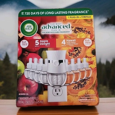 Airwick  Air Freshener, 1 Unit + 9 Refill (Apple Delight & Hawaii)