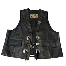 Vintage 90s Forge Black Leather Biker Vest Concho Pins Men's L Daytona