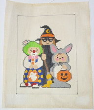 Handpainted Needlepoint Canvas Halloween Trick or Treat Witch Clown Bunny 9"x12"