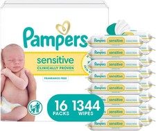 Pampers Sensitive Baby Wipes, Clinically Proven, Fragrance Free, Unscented, Wa