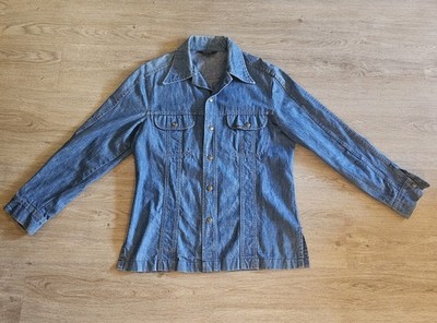 Lee 70s Blue Denim Snap-button Shirt Jacket Size M Made In USA Vintage