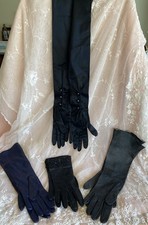 Lot Of Vintage Leather And Satin Ladies Dress Gloves Four Pairs 1960s