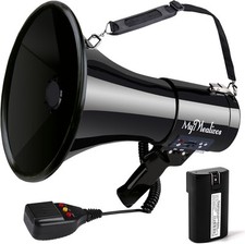 MyMealivos Megaphone with Siren Bullhorn 50 Watt Speaker Black