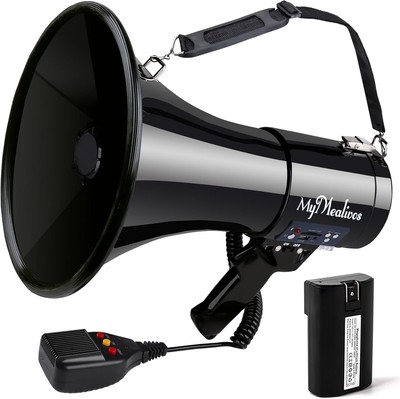 MyMealivos Megaphone with Siren Bullhorn 50 Watt Speaker Black 