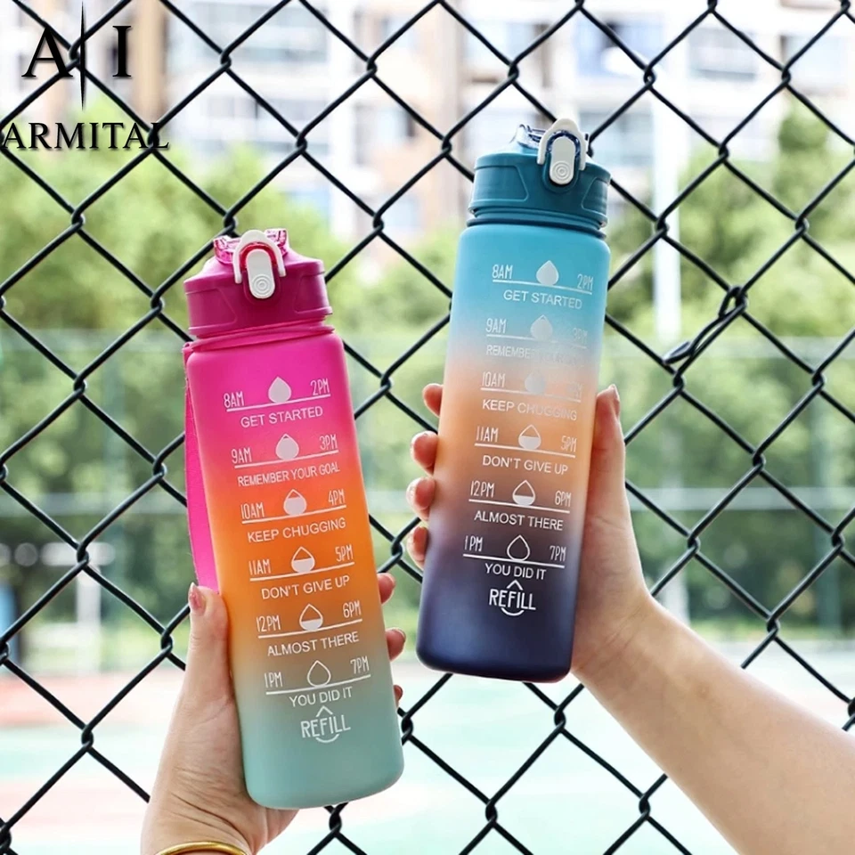 Borraccia Sportiva 800ML con Cannuccia e Indicatore Orario | Acqua Motivazionale - Immagine 3 di 4