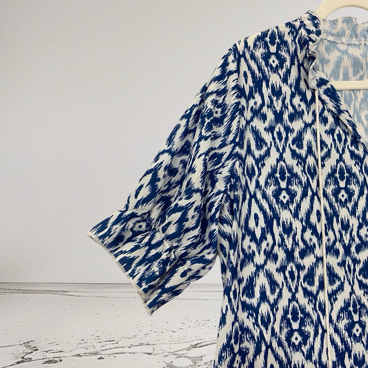 Women’s Ikat Print Tie Neck Maxi Dress Size XL Lightweight Boho Chic