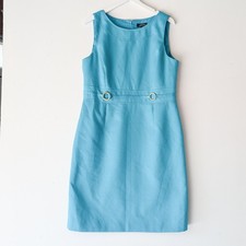 Tahari Arthur S Levine Aqua Textured Sheath Dress 14 Sleeveless Jackie O Preppy