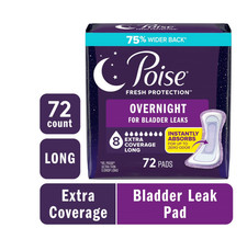 Poise Overnight Incontinence Pads Women 8 Drop 72 Ct Extra Coverage