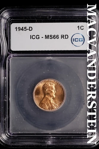 1945-D Lincoln Wheat Cent-ICG MS 66 RD Choice Gem BU No Reserve #SLL672