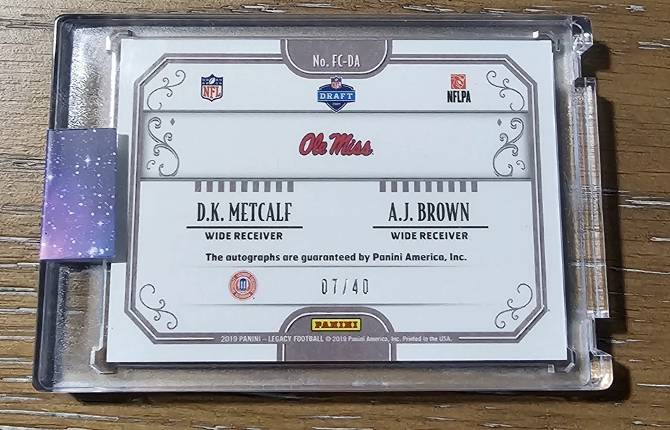 2019 Panini Legacy D.K. Metcalf A.J. Brown Dual Auto Card #'d 7/40 Ole Miss - Image 2 of 2