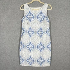 Talbots Dress 8P Cut Away Lace Floral White Shift Mod Periwinkle Church Easter