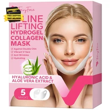 V Line Lifting Mask, 5 Count Double Chin Reducer, Lifting Hydrogel Collagen Mask