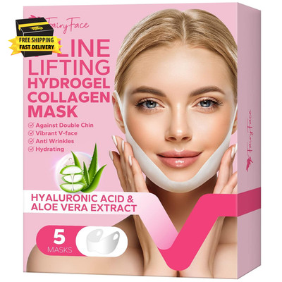 V Line Lifting Mask, 5 Count Double Chin Reducer, Lifting Hydrogel Collagen Mask