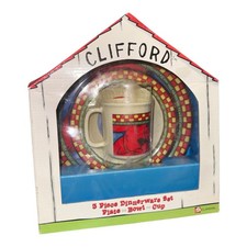 Clifford The Big Red Dog 3 Piece Dinnerware Set Plate Bowl Cup New PBS Kids
