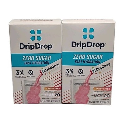 2 × DripDrop, ELECTROLYTE DRINK MIX, Zero Sugar VARIETY PACK, 20 STICKS Ea 06/27