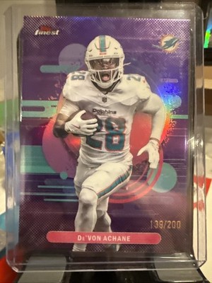 2025 Topps Finest Purple “Uncommon” 🔥De'Von Achane 🔥Miami Dolphins #158 /200