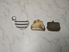 3 Vintage Coin Purse Pouches Leather Vinyl Gold Tone Material Snap Closure