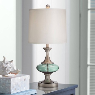 Reiner Modern Accent Table Lamp 23'' High Nickel Blue Green Glass Bedroom Bedside
