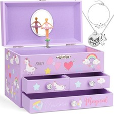 Musical Jewelry Box for Girls 3 Layer Music Box with Drawers Spinning Balleri...
