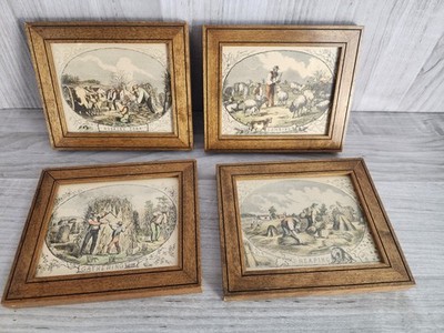 RARE Complete Set of 4 Vtg Framed Americana Prints   E&E Art Gallery Evanston IL