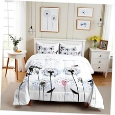 Dragonfly Comforter Set Size,Colorful Animals Plants Bedding Queen Dandelion