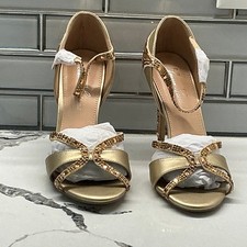 Lauren Lorraine DAISY Gold Rhinestone Embellished Strappy Heels Women's Size 6