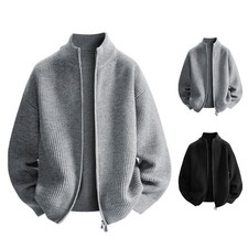 Mens Zipper Cardigan Stand-up Collar Long Sleeve Polyester Fabric Casual Style