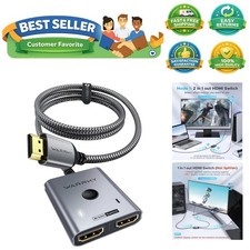 HDMI Switch 2 in 1 Out 4K 60Hz, with 3.3ft Fixed Braided HDMI Cable, Aluminu...