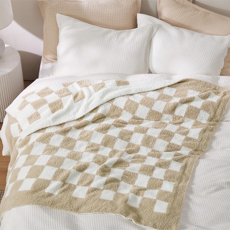 Super Soft Checkered Throw Blanket Couch Cozy Lightweight Warm Knit Blanket New