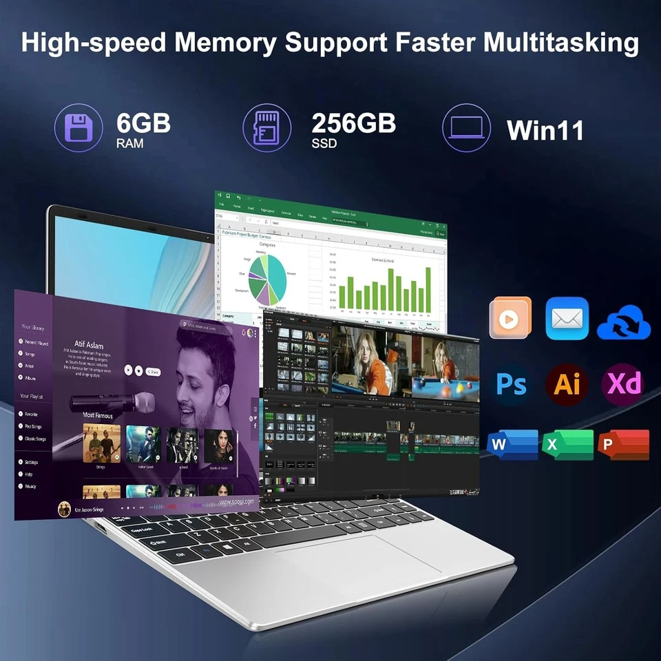 HUQPPQ 14 Inch Laptop Celeron N4020 Processor 6GB RAM 256GB SSD WIN11 Laptops - Image 2 of 4