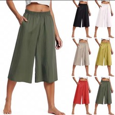 Damen Caprihose Weites Bein Hohe Taille Läss...