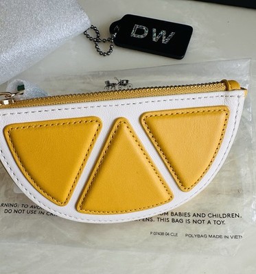 NWT COACH ORANGE SLICE LARGE LEATHER POUCH / COIN PURSE / BAG