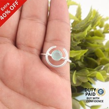 Sterling Silver Round Aqua Chalcedony Stone Handcrafted Band Engagement New Ring