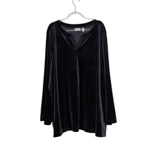 LOGO Lori Goldstein Velvet Tunic Shirt Womens Size 3X Black Split Neck Pullover