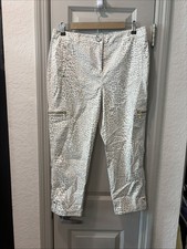 Women  s Chico Brand White W/leopard Print Long Capris Size 1