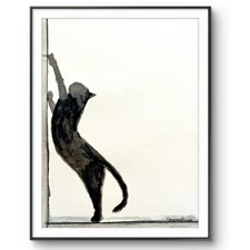 Expressive Cat Acrylic Painting on 12x9 artist paper - Big Stretch