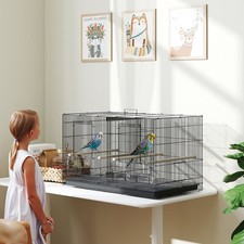 PawHut Bird Cage with Divider, 4 Wooden Perches, Slide Out Tray