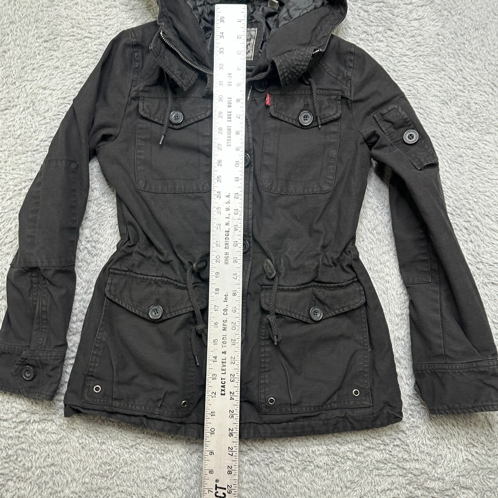 Levis Jacket Womens S Black Zip Button Hooded Insulated Coat image 9