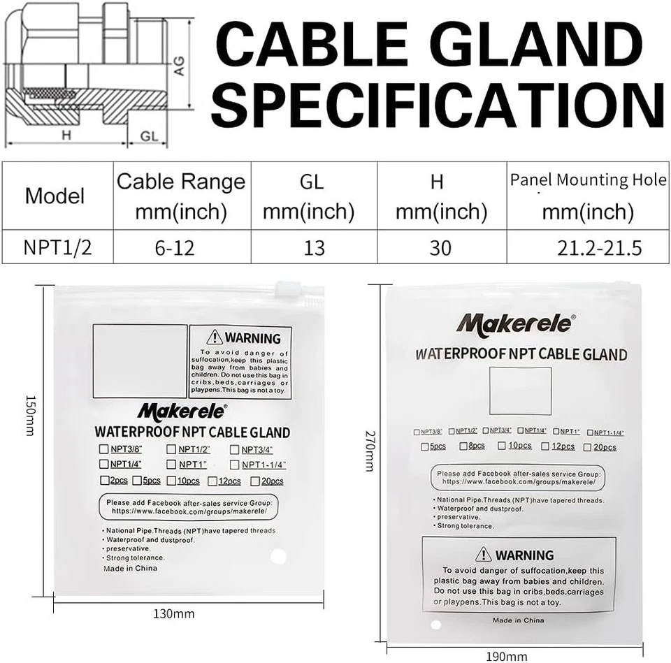 Versatile Waterproof Nylon Cable Glands 1/2" NPT - 12pcs for Industrial Use - Image 4 of 4