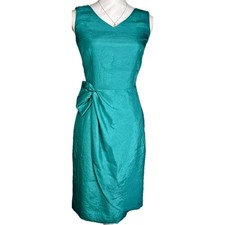 Sheath Dress Teal Taffeta Cocktail Kentucky Derby Midi Gown Size 4 Taffeta